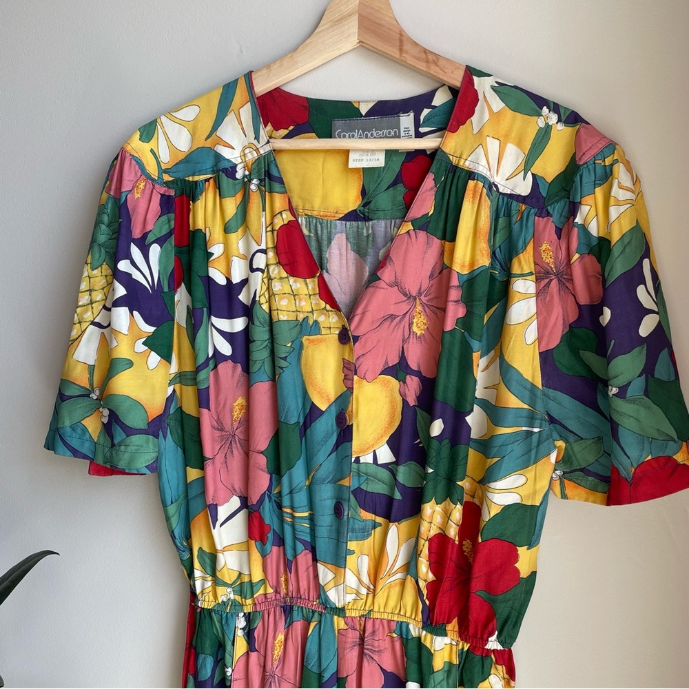 VINTAGE 80s CAROL ANDERSON Jumpsuit Tropical Print Large